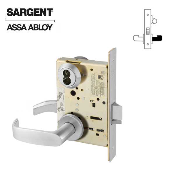 Sargent - 8204 - Mechanical Mortise Lock - LN Rose / L Lever - Storeroom - SFIC - 26D - Satin Chrome Plated - Grade 1 - UHS Hardware