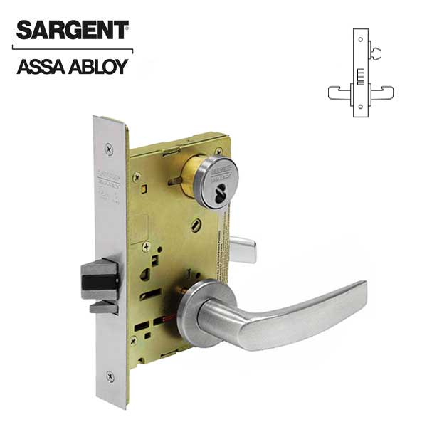 Sargent - 8237 - Mechanical Mortise Lock - LN Rose / B Lever - Classroom - 1-3/4" Frame - SFIC - Satin Chrome - Grade 1 - UHS Hardware