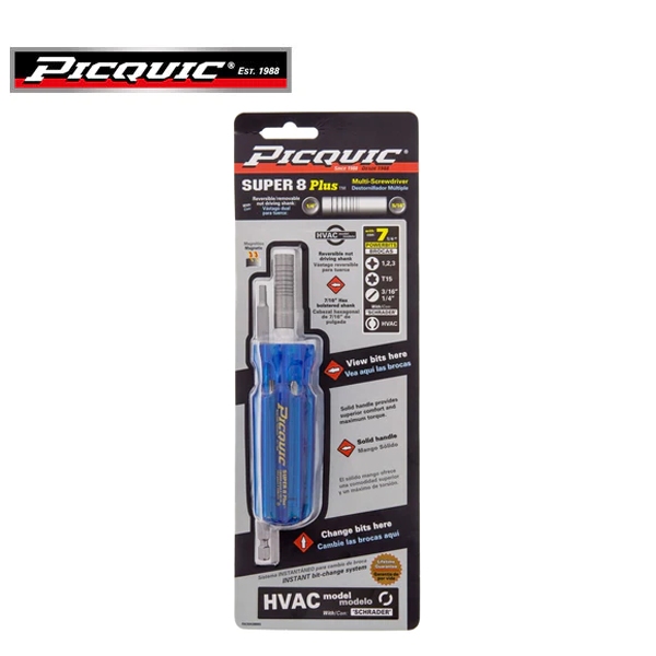 PICQUIC - Super 8 Plus - SAE Hex Keys - W/ P1,2,3 / S 3/16",1/4" / T15 & Schrader valve bit - UHS Hardware