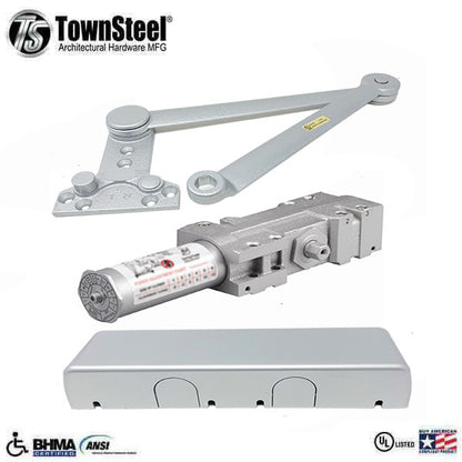 TownSteel - TDC40 - Hydraulic Door Closer - Back Check Function - PA Bracket/Regular/Top Jamb - Hold to Open & Cush Arm - Adjustable Size 1-6 - Aluminum Finish - Grade 1