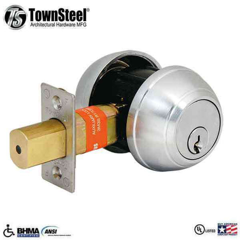 TownSteel - DBD-62 - Commercial Deadbolt - Double Cylinder - 2-3/4 " Backset - Satin Chrome -  Grade 1 - UHS Hardware