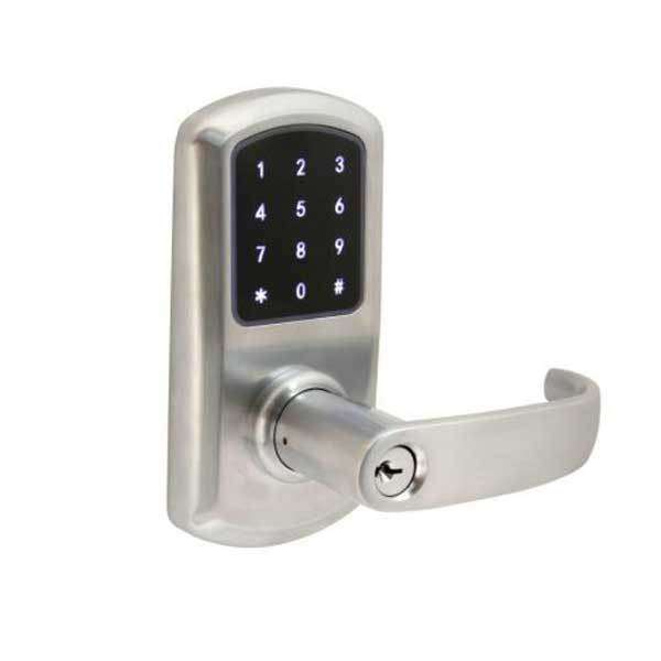 TownSteel - e-Elite 4010 - Electronic Push Button Lever Lock - RFID - 2-3/4″ Backset - Rigid Lever - Satin Chrome  - Key Override - Grade 1 - UHS Hardware