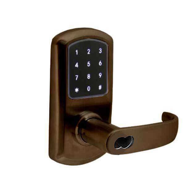 TownSteel - e-Elite 4010 - Electronic Push Button Lever Lock - RFID - IC Core (SFIC) - 2-3/4″ Backset - Rigid Lever - Oil Rubbed Bronze - Key Override - Grade 1 - UHS Hardware