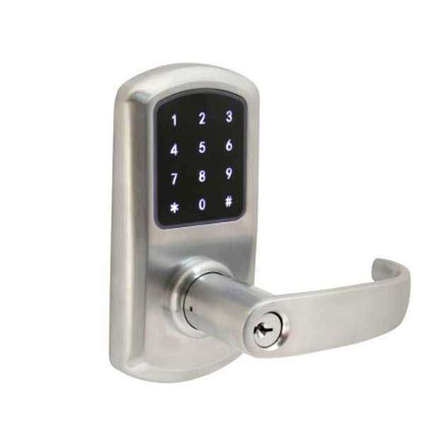 TownSteel - e-Elite 5010 - Electronic Push Button Lever Lock - WiFi - 2-3/4″ Backset - Rigid Lever - Satin Chrome  - Key Override - Grade 1 - UHS Hardware