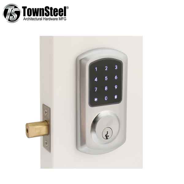 TownSteel - e-Smart 4000 - Electronic Push Button Deadbolt - Key Override - Satin Chrome - Grade 2 - UHS Hardware