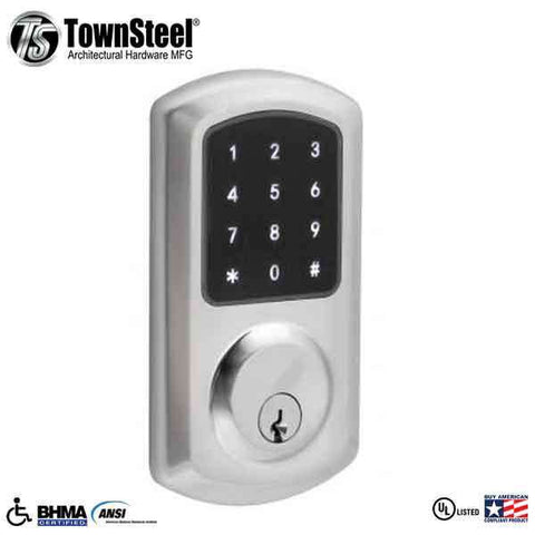 TownSteel - e-Smart 4000 - Electronic Push Button Deadbolt - Key Override - Satin Chrome - Grade 2 - UHS Hardware