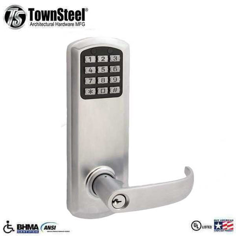 TownSteel - E-Genius 2000 - Interconnected Electronic Push Button Lock - Entry - 4" - On Center - Right Handed - Satin Chrome - Grade 1 - UHS Hardware