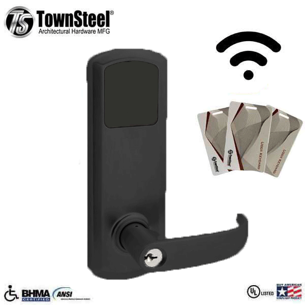 TownSteel - E-Genius 5000 - Interconnected Electronic Touch Keypad Lock - Entry - RFID & Wifi - 4" - On Center - Right Handed - Flat Black - Grade 1 - UHS Hardware