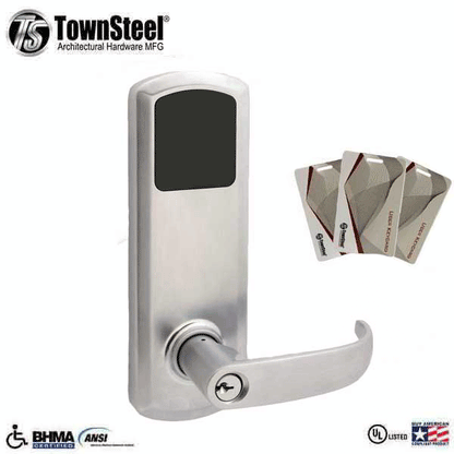 TownSteel - E-Genius 4000 - Interconnected Electronic Touch Keypad Lock - Storeroom - RFID - 5 1/2" - Quest Lever - Left handed - Matte Black - Grade 1 - UHS Hardware