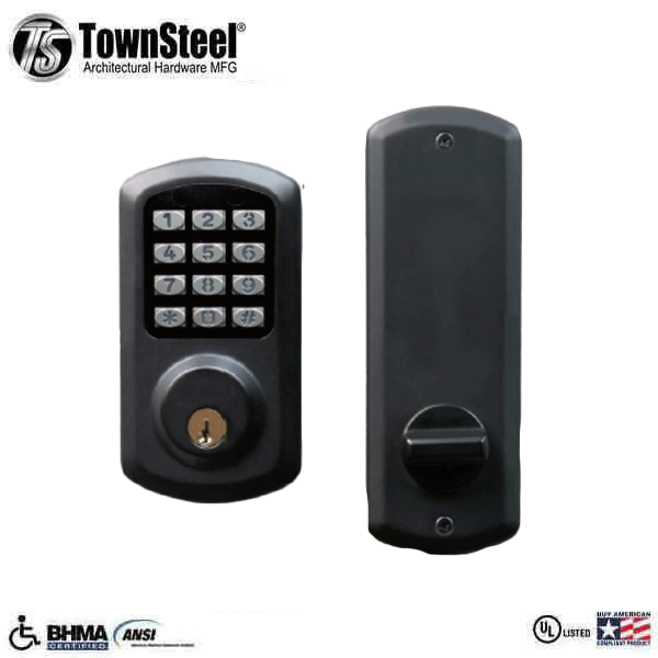 TownSteel - E-Smart 2000 - Interconnected Electronic Touch Keypad Deadbolt Lock - 100 users - Flat Black - Grade 2 - UHS Hardware