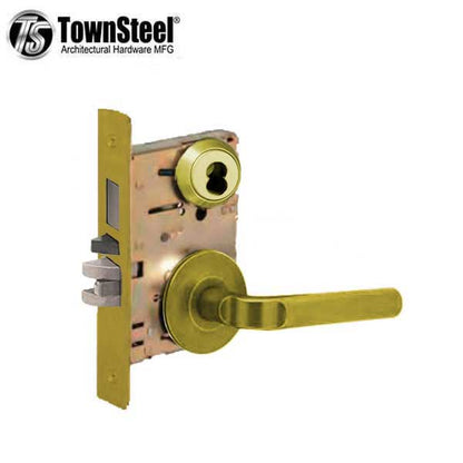 TownSteel - MS - Heavy Duty Designer Mortise Lock - Entrance - 2-3/4″ Backset - Optional Door Thickness - SFIC Less - Unlacquered Brass - Grade 1 - UHS Hardware