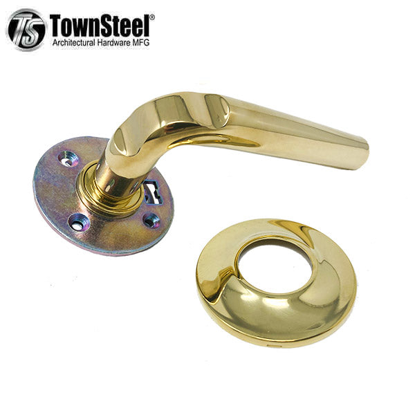 TownSteel - TDS - Pelican Lever Set - Curve Rose - Unlacquered Brass - Full Dummy - Non-Handed - UHS Hardware