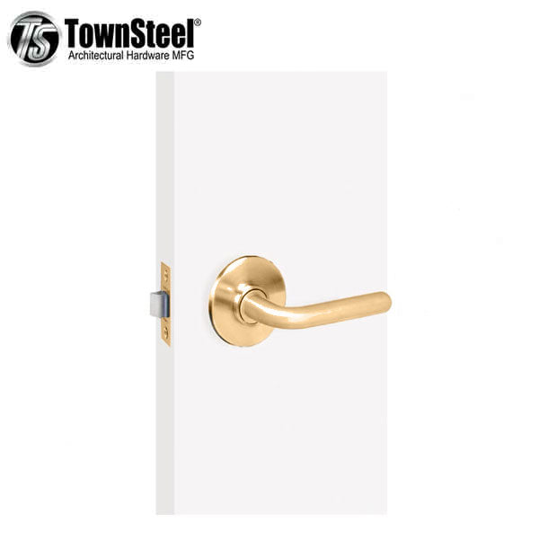 TownSteel - TLL - Tubular Lever Set - Curve Rose - Passage - 2-3/4" Backset - Polished Brass - Grade 2 - UHS Hardware