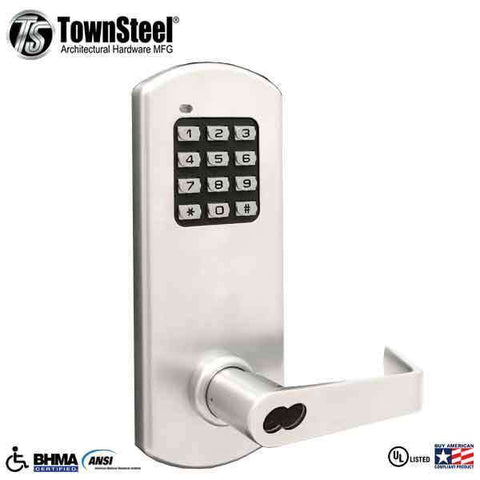 TownSteel - XCE2010S - Electronic Push Button Lever Lock - IC Core ( SFIC ) - Rigid Lever - Satin Chrome  - Grade 1 - UHS Hardware