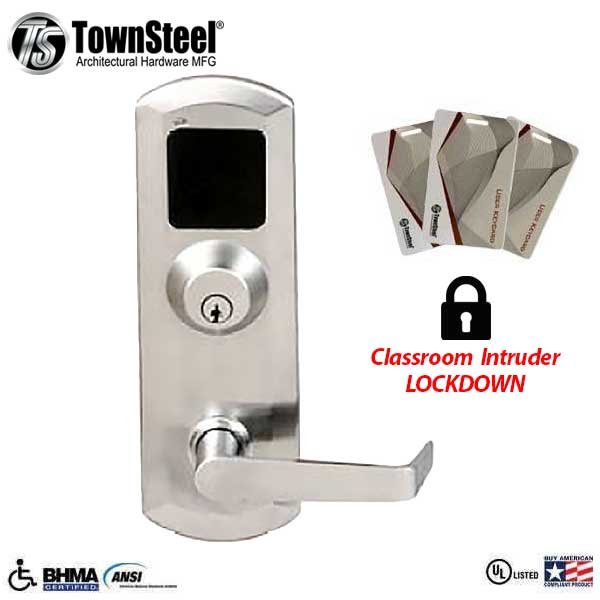 TownSteel - XRF4000 - RFID Reader  - Exit Device Trim for ED5500/ED5500F - Trim Only w/ Key Override - Satin Chrome - Classroom - UHS Hardware