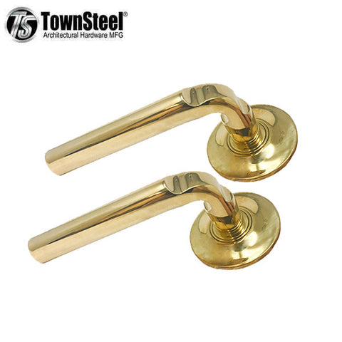 TownSteel - MSS - Sectional Trim Only - Curve Rose - Pelican Lever - 2-1/4" Door Thickness - Unlacquered Brass - Non-Handed
