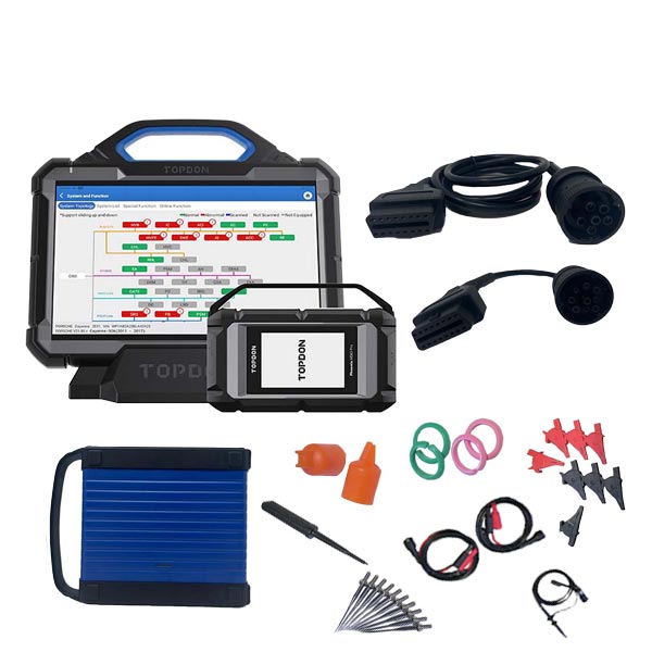 TOPDON - Phoenix Max Heavy Duty Kit -  Advanced-Level Professional Diagnostic Tool with Scope, Heavy Duty Cables and One Year Of Heavy Duty Updates - UHS Hardware