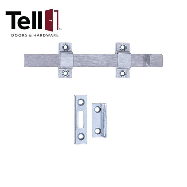TELL - DT100017 - 8" Surface Mounted Surface Bolt - Solid Brass Material - Satin Chrome