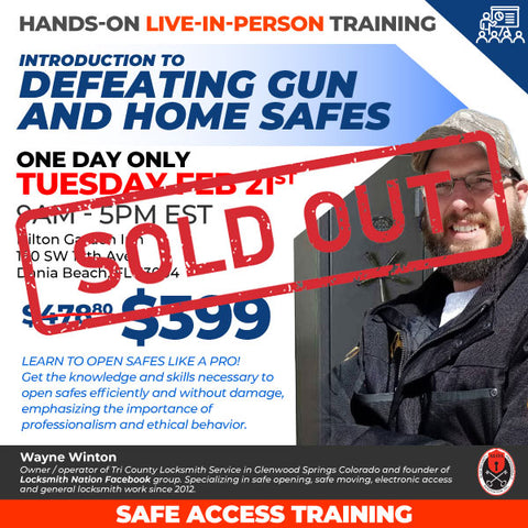 Hands-On Live In-Person Training - Safe Access Training - Introduction to Defeating Gun and Home Safes - Full 1 Day Course (Feb 21st, 9AM to 5PM EST - Hollywood, Florida)