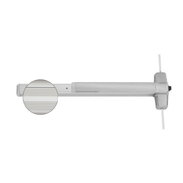 Von Duprin - 9927EO - Surface Mounted Vertical Rod Exit Device - Wide Stile Pushpad - Fire Rated - No Trim - Less Dogging - Satin Chrome Finish - No Bottom Rod - 4 Foot - UHS Hardware