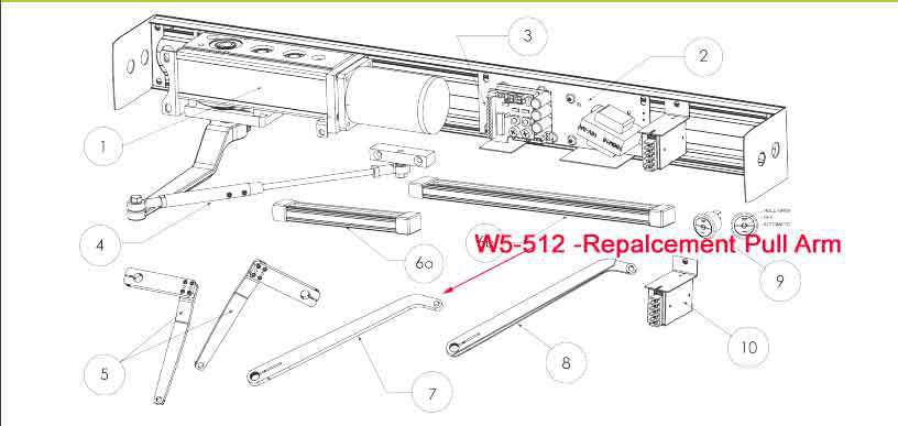 Ditec - W5-512C Replacement Straight Pull Arm for HA8-LP Door Operator - Clear Coat - UHS Hardware