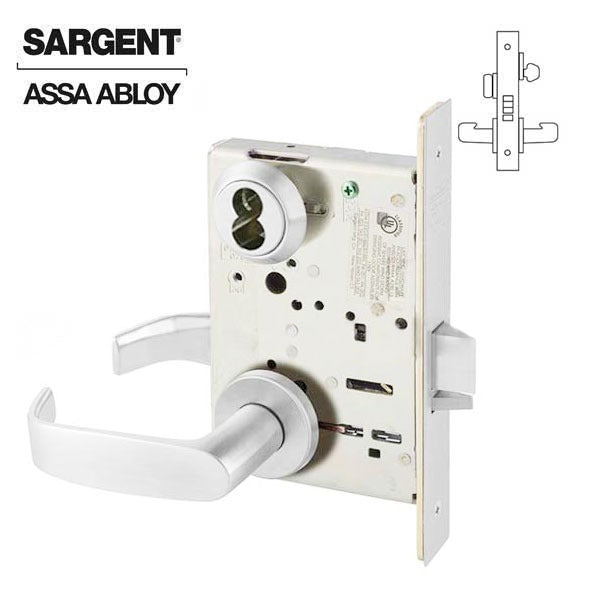 Sargent - 8205 - Mechanical Mortise Lock - LN Rose / L Lever - Office/Entry - SFIC - Optional Finish - Grade 1 - UHS Hardware