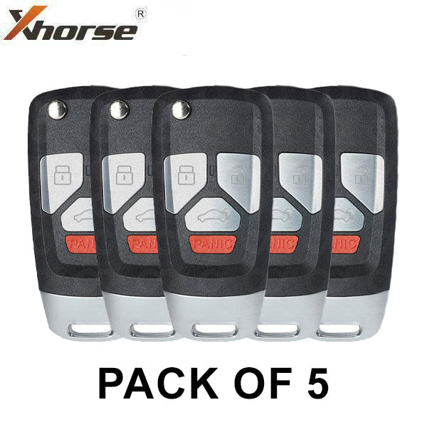 5 x Audi Style / 4-Button Universal Remote Flip Key for VVDI Key Tool (Wired) (Pack of 5) - UHS Hardware