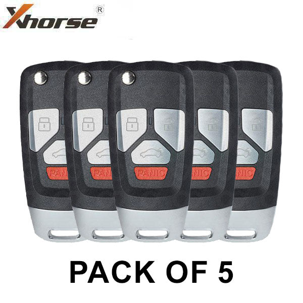 5 x Audi Style / 4-Button Universal Remote Flip Key for VVDI Key Tool (Wireless) (Pack of 5) - UHS Hardware