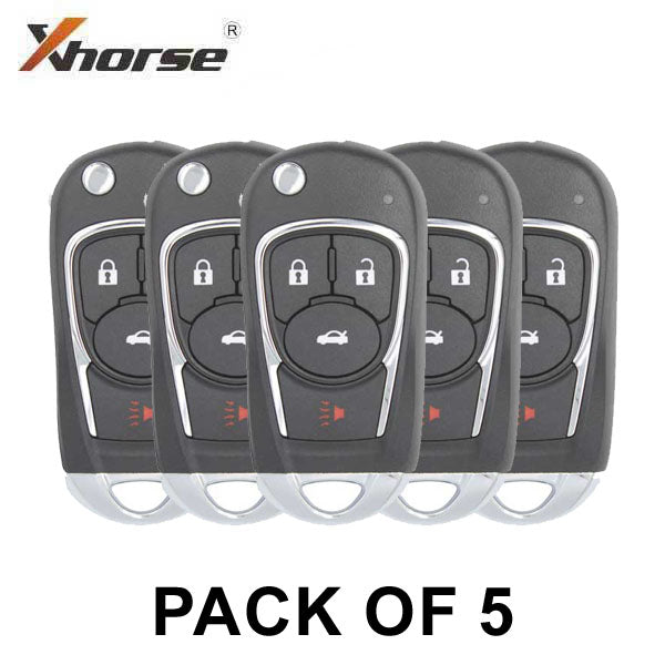 5 x Xhorse - Buick Style / 4-Button Universal Remote Flip Key for VVDI Key Tools (Wired) (Pack of 5) - UHS Hardware