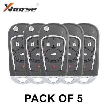 5 x Xhorse - Buick Style / 4-Button Universal Remote Flip Key for VVDI Key Tools (Wired) (Pack of 5) - UHS Hardware