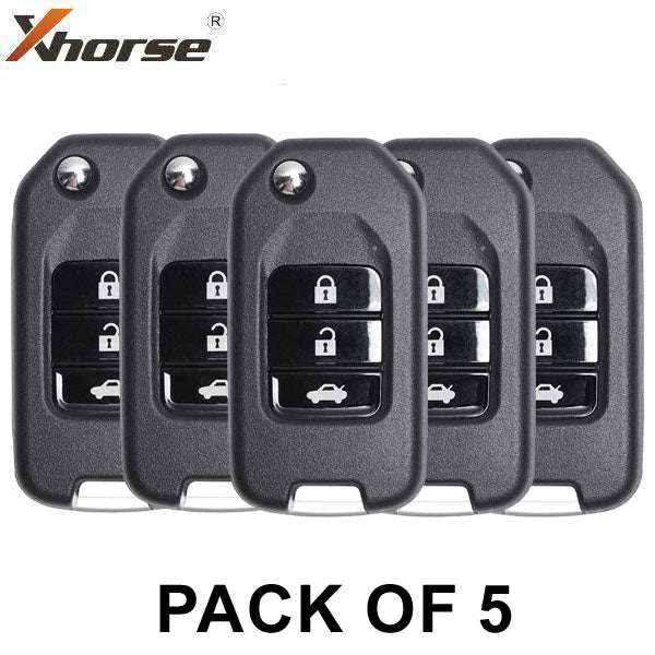 5 x Honda Style / 3-Button Universal Remote Flip Key for VVDI Key Tool (Wired) (Pack of 5) - UHS Hardware