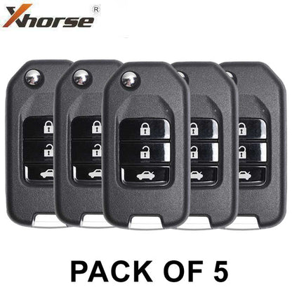 5 x Honda Style / 3-Button Universal Remote Flip Key for VVDI Key Tool (Wired) (Pack of 5) - UHS Hardware