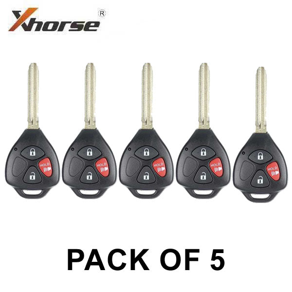 5 x Xhorse - Toyota Style / 3-Button Universal Remote Head Key for VVDI Key Tools (Wired) (Pack of 5) - UHS Hardware