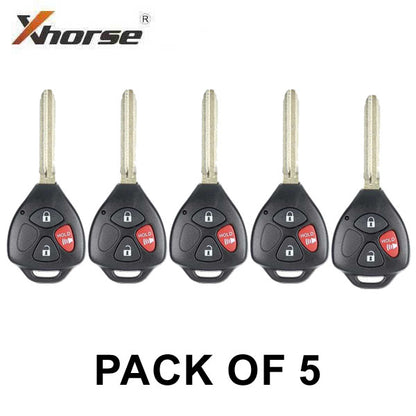 5 x Xhorse - Toyota Style / 3-Button Universal Remote Head Key for VVDI Key Tools (Wired) (Pack of 5) - UHS Hardware