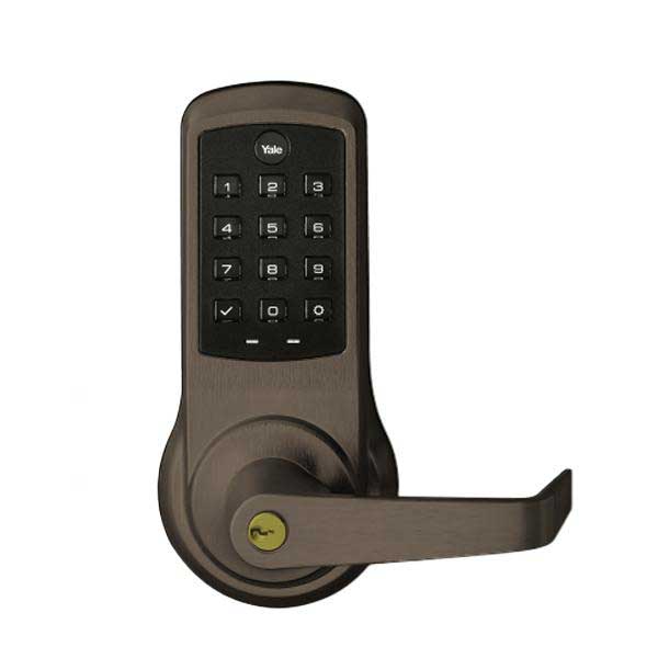 Yale - ﻿NexTouch - Commercial Electronic Keypad Lever Lock - Augusta Lever - Pushbutton w/ Key Override - 2-3/4" Backset - Schlage 'C' Keyway - Dark Bronze - Grade 1 - UHS Hardware
