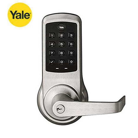 YALE-AUNTB610-NR-626-371-1803-53L - Commercial Electronic Lever Keypad Lock - Augusta Lever - No Radio - Push Button - Key Override - Satin Chrome - YALE Keyway - 6 Pin - Grade 1 - UHS Hardware