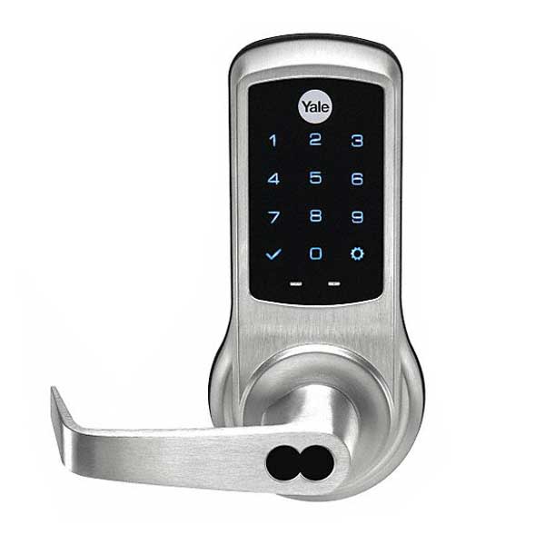 YALE-AUNTB620-NR-626-1803-53L - Commercial Electronic Keypad Lever Lock - Augusta Lever - Touchscreen - Key Override - No Radio - Satin Chrome - LFIC - 6 Pin - Grade 1 - UHS Hardware