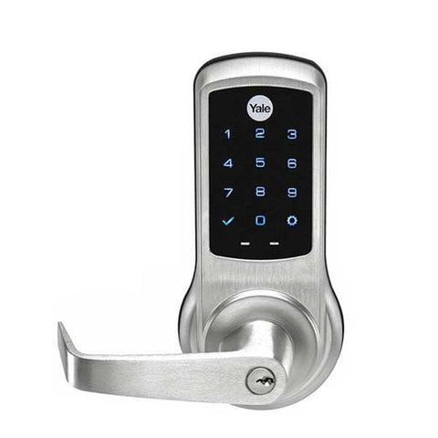 YALE-AUNTB620-NR-626-1803-53L- Commercial Electronic Keypad Lever Lock - Augusta Lever - Touchscreen - Key Override - No Radio - Satin Chrome - YALE Keyway - 6 Pin - Grade 1 - UHS Hardware