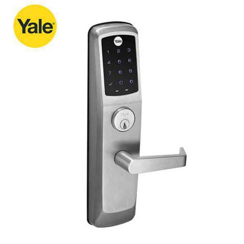 YALE-AUNTT620-NR-626 - Commercial Electronic Lever Keypad Exit Trim - Augusta Lever - No Radio - Touch Screen - Key Override - Satin Chrome - YALE Keyway - 6 Pin - Grade 1 - UHS Hardware