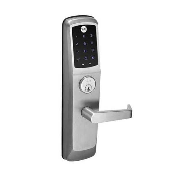 YALE-AUNTT620-NR-626 - Commercial Electronic Lever Keypad Exit Trim - Augusta Lever - No Radio - Touch Screen - Key Override - Satin Chrome - YALE Keyway - 6 Pin - Grade 1 - UHS Hardware