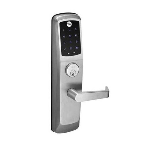 YALE-AUNTT620-NR-626 - Commercial Electronic Lever Keypad Exit Trim - Augusta Lever - No Radio - Touch Screen - Key Override - Satin Chrome - YALE Keyway - 6 Pin - Grade 1 - UHS Hardware