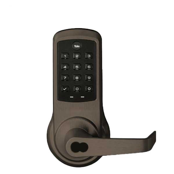YALE - ﻿NexTouch - Commercial Electronic Keypad Lever Lock - Augusta Lever - Pushbutton w/ Key Override - 2-3/4" Backset - SFIC - Dark Bronze - Grade 1 - UHS Hardware