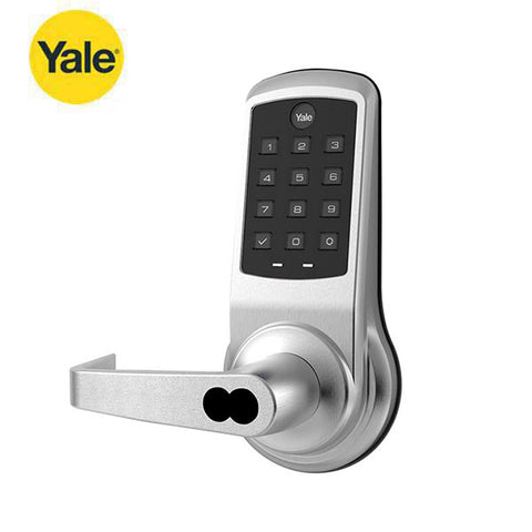 YALE - ﻿NexTouch - Commercial Electronic Keypad Lever Lock - Augusta Lever - Pushbutton Keypad w/ Key Override - 2-3/4" Backset - SFIC - Satin Chrome - Grade 1