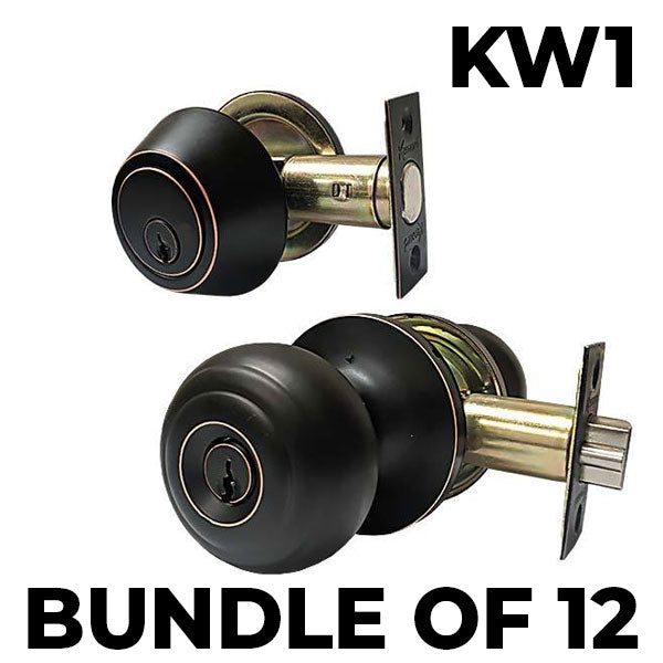 x12 Premium Combo Lockset - Knob & Deadbolt - Oil Rubbed Bronze - ORB - KW1 (BUNDLE OF 12) - UHS Hardware