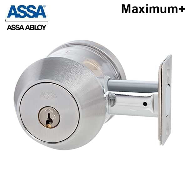ASSA - 7000 Series - MAX+ Single Cylinder Deadbolt with Security Guard- 626 - Satin Chrome - Grade 1 - UHS Hardware