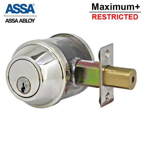 ASSA - M90 Series - MAX+ / Maximum + Security Restricted Single Cylinder Deadbolt - 626 - Satin Chrome - Grade 2 - UHS Hardware