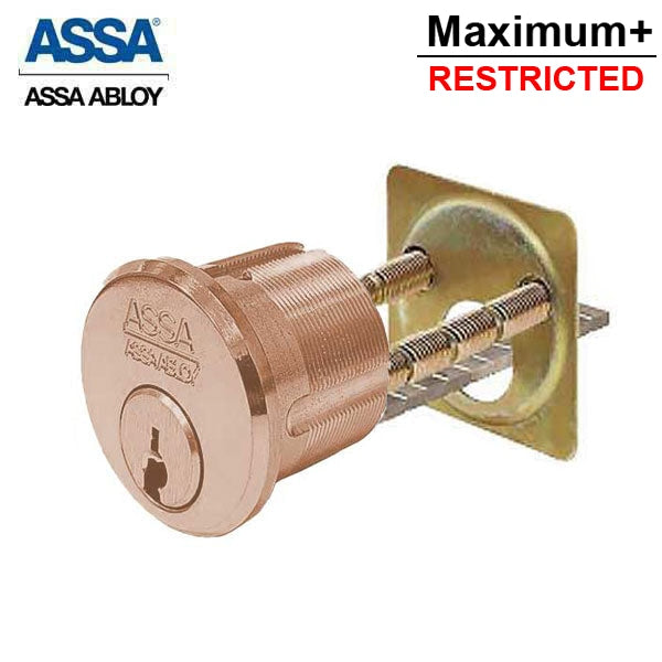 ASSA - MAX+ / Maximum + Security Restricted Mortise Cylinder - 1-1/8" - KA - Horizontal Tailpiece - Satin Bronze - UHS Hardware