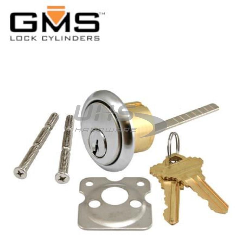 GMS Rim Cylinder - 1-1/8" - 5 Pin -  US26D - Satin Chrome - UHS Hardware