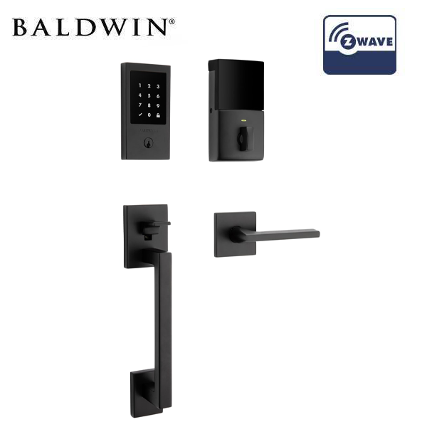 Baldwin Estate - 85393.ZWRENT Minneapolis Touchscreen Electronic Keyless Entry Handleset - Singl Cyl - Z-Wave - 190 - Satin Black - Grade 2 - RH - UHS Hardware