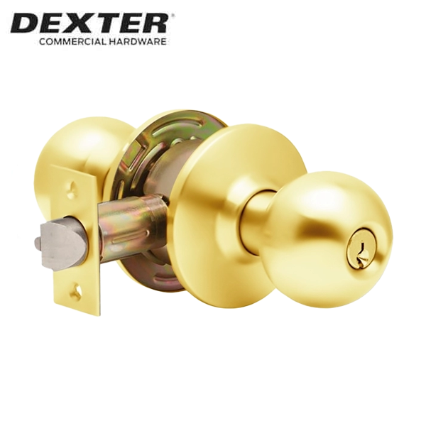 Dexter C2000 - Commercial Lever Set Handle - Cylindrical Lockset - Keyed Different - 2-3/4” Backset - Bright Brass - Entrance - Grade 2 - UHS Hardware